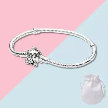 Оригинальный серебряный браслет Золушки с тыквой и застежкой для женщин, ювелирные изделия на день рождения, подарок, модные брендовые браслеты «сделай сам» 16cm