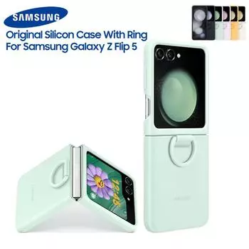Оригинальный силиконовый чехол для Samsung Galaxy Z Flip5 с кольцом, мягкая на ощупь защитная задняя крышка для Galaxy Z Flip 5, противоударный чехол чистый
