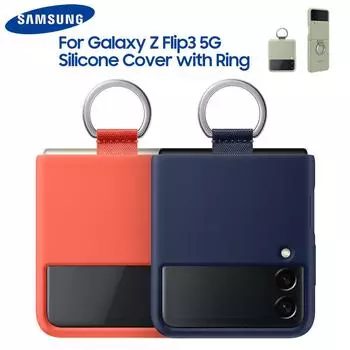 Оригинальный силиконовый чехол для Samsung Galaxy Z Flip3 с кольцом для Galaxy Z Flip3 Z Flip 3, силиконовый чехол, полный защитный чехол для телефона темно-синий