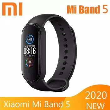 Оригинальный смарт-браслет Xiaomi Mi Band 5, 4 цвета, 1,1-дюймовый AMOLED-экран, пульсометр, фитнес-трекер, Bluetooth 5.0, водонепроницаемый