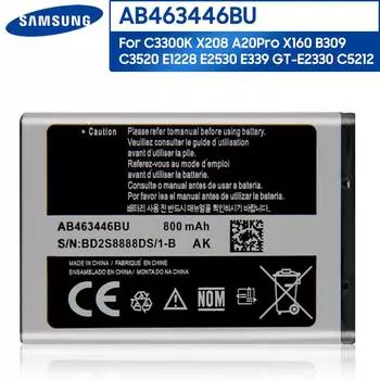 Оригинальный сменный аккумулятор для телефона AB463446BU для Samsung C3300K X208 B189 F299 C3520 E339 AB463446BC AB463446BE AB463446BA 800 мАч