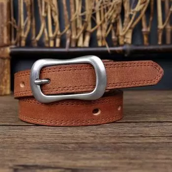 Оригинальный женский ремень из натуральной коровьей кожи первого слоя в гонконгском стиле, простой повседневный черный ремень, литературный и ретро-ремень для молодежи 100cm хаки