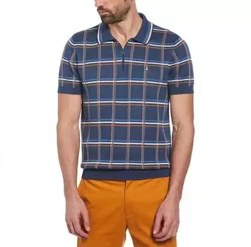 Original Penguin 1/4 Zip Plaid поло с короткими рукавами S