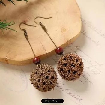 Original plant fruit earrings, natural acorns, handmade retro women s long literary and traditional Chinese medicine earrings.