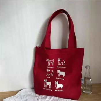 Original Red Printed One Shoulder Large Capacity Canvas Bag Red