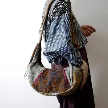 Original Retro Color Contrast Patchwork Work Clothing Crossbody Bag Gingham color matching
