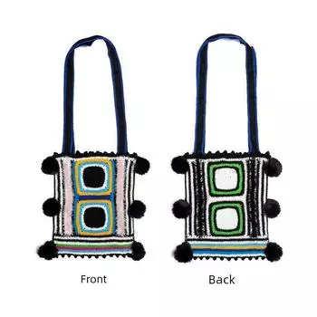Original Retro Crochet Wool Shoulder Crossbody Woven Bag Blue