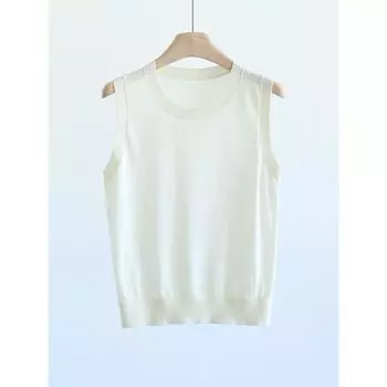 Original Single Tencel Linen Thin Elegant Simple Long sleeve Knit cardigan Outerwear + round Neck Vest Two-piece Set Women clothes Milk White Vest All yards