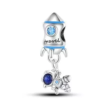 Original SS925 Sterling Silver Blue Travel Earth Camera Charm Fit Bracelet DIY Pendant Woman Jewelry Sale New in