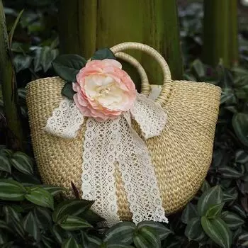 Original Summer and Autumn Satchel Lace Flowers Straw Bag 5 Color