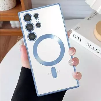 Оригинальный беспроводной магнитный прозрачный чехол для Samsung Galaxy S24 S23 S22 S21 S20 FE Ultra Plus Note 20 Ultra MagSafe Case For Galaxy S22 Ultra