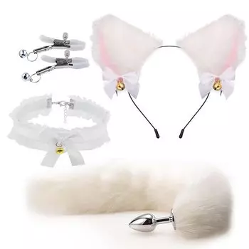 Orirya Anal Plug Tail Nipple Clip Nipple Attack Adult Goods Cat Ears Headband Choker Collar Human Sm Anal Expansion Anal Goods Nipple Torture Women
