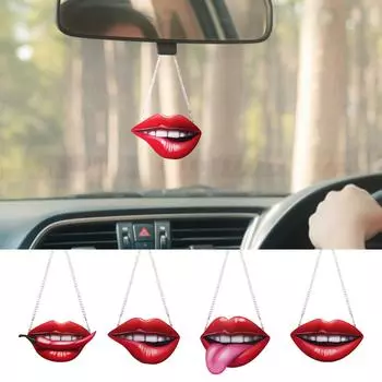 Орнамент для губ, настенный подвесной Хэллоуин, хип-хоп, акрил, красная губа, язык, зеркало заднего вида, орнамент, кулон, подвеска из бисера, украшение автомобиля One Size винный