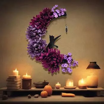 Орнамент Дверные венки Украшения для дверей Розы Фронт Хэллоуин Хэллоуин Черные знаки Приветственный знак Гирлянда Луна Готические кошки