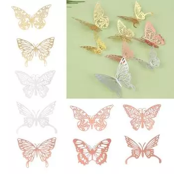 Орнамент для вечеринок, золото, серебро, розовое золото, наклейки Mariposas, 3D полые наклейки на стену с бабочками