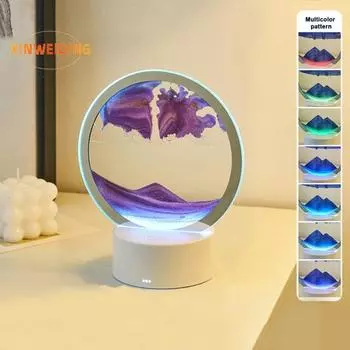 Орнамент в виде песочных часов, 3D-рамка с движущимся песком, ночник, уникальная светодиодная лампа для песочного пейзажа для украшения дома синий