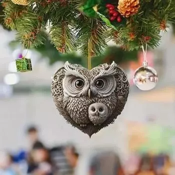 Орнамент в виде совы, в форме сердца, пара сов, подвесное украшение, 2D акриловое украшение на рождественскую елку для украшения дома на День святого Валентина A