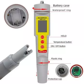 ORP-619 Waterproof ORP/TEMP Meter Portable Water Quality Tester Digital OPR Test Pen Oxidation Reduction Analyzer for Aquarium жёлтый