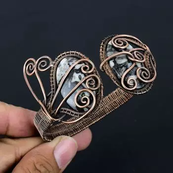 Orthoceras Ископаемый драгоценный камень Чистая медная проволока, завернутая в манжеты/браслет ручной работы, ювелирные изделия Adjustable чёрный