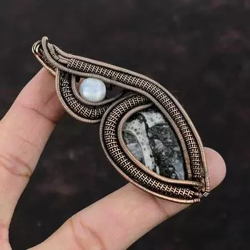 Орто-фоссилия кулон медная проволока обернутый кулон ручной работы абсолютно новый кулон радужная лунная подвеска драгоценный камень кулон проволока ювелирные изделия для подарка