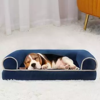 Ортопедическая кровать для собак, большой моющийся диван-кровать для собак, мягкий валик, гнездо для собак, наполнитель из хлопка, теплый диван для домашних животных, для средних и больших собак M светло-серый