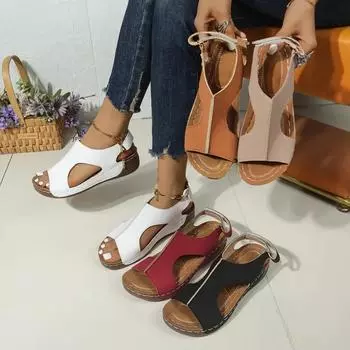 Ортопедические сандалии для женщин, Calzado Casual, cuero vintage, antideslizante, estilo vintage, Calidad, Novedades 2024 36 бежевый
