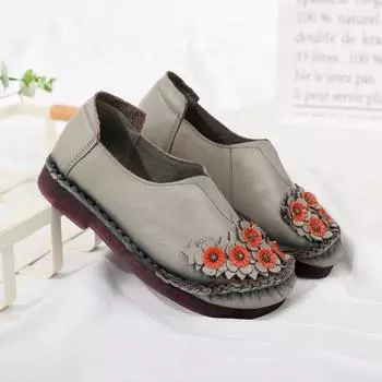 Ортопедические туфли из натуральной кожи, женские балетки, мокасины с цветочным принтом, женские винтажные роскошные лоферы, водонепроницаемые, широкие, шикарные туфли CN 35 красный