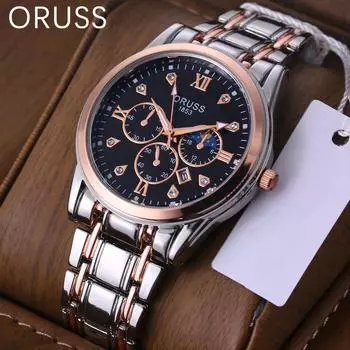 ORUSS мужские водонепроницаемые кварцевые часы со стальным ремешком, высококачественные часы с автоматическим механизмом, мужские модные светящиеся водонепроницаемые часы