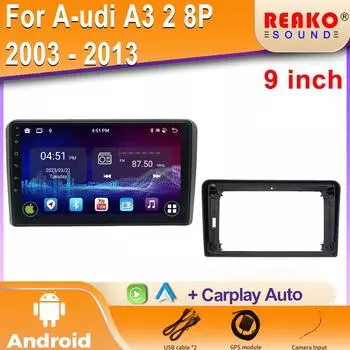 ОС Android для Audi A3 2 8P 2003 - 2013 Беспроводной Apple CarPlay GPS Автомобильное радио Мультимедиа Навигация GPS 4G Стерео 2 Din Экран 4 core 1GB+32GB carplay