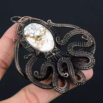 Осьминог Форма Дикая Лошадь Драгоценный Камень Чистая Медная Проволока Обернутая Подвеска Ручной Работы Ювелирные Изделия Для Подарка 3.43 красный