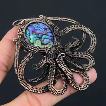 Осьминог форма морского ушка драгоценный камень чистая медная проволока обернутая подвеска ручной работы ювелирные изделия для рождественского подарка 3.54 Inches синий