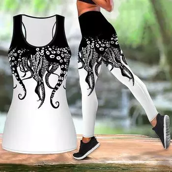 Осьминог Граффити Принт Йога Костюм для Женщин Модные Леггинсы Для Тренировок Фитнес Спорт Повседневные Штаны Для Йоги XS синий