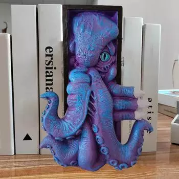 Осьминог подставка для книг уголок 3D статуэтка осьминога декор книжной полки винтажный фэнтезийный осьминог подставка для книг для домашнего офиса украшение книжной полки синий
