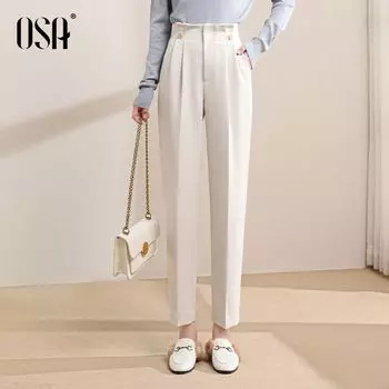 OSA Black Drape Spring High Waist Ankle-Length Suit Pants Meters apricot A 2XL