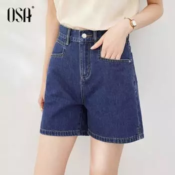 OSA Cool Antibacterial High Waist Half Length Straight Shorts Denim Blue M