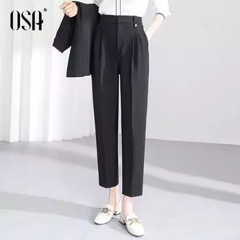 OSA High Waist Professional Spring/Summer Ankle-Length All-Matching Suit Pants Black XXL