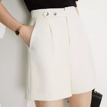 OSA High Waist Straight Casual Cropped Pants White Suit Beige XXL