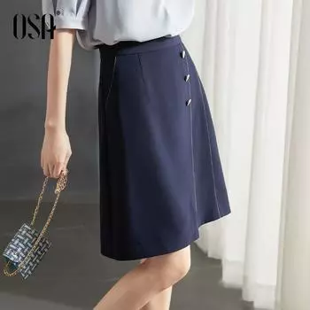 OSA OSHA Autumn Wear Mid-Length Professional Skirt Navy blue B- no lining XS