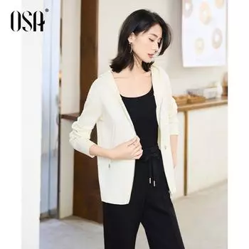 OSA OSHA Casual Hooded All-Match Knitted Cardigan Light apricot XL