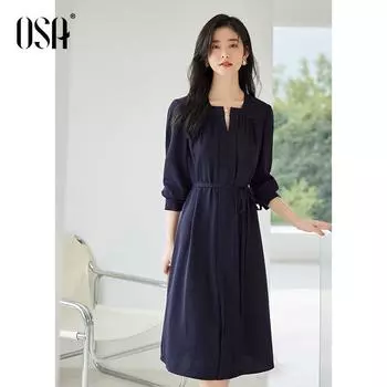 OSA OSHA Dress Elegant Elegant Long Sleeve Blouse Tibetan Blue S
