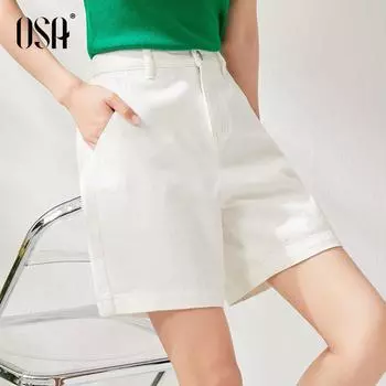 OSA OSHA High Waist Pure Cotton Casual Denim Shorts White XS