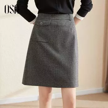 OSA OSHA Houndstooth Mid Length Long Length All-Match Tutu Black gray flower XL