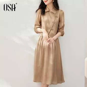 OSA OSHA Одежда в китайском стиле Весенний топ с пышными рукавами Khaki S