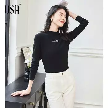 OSA OSHA Solid Half-high Collar Slim fit Knit 2024 Autumn New Women Simple and Stylish Inner wear Top Black M