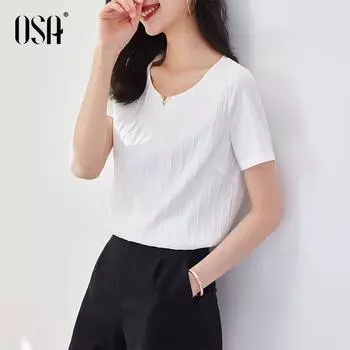 OSA OSHA Square Collar Thin Shoulder Easiest for Match Short Sleeve T-shirt White S