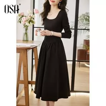 OSA OSHA Tea Break French Slim Looking Spring Dress Black S