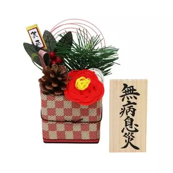 Osaka Choseido Kadomatsu Новый год, сделанный из Mizuhiki и Welcome Spring Высота Бесплатная оригинальная деревянная открытка Татами Ободок Персиковый шахматный орнамент,