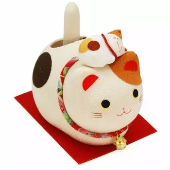Osaka Choseido Lucky Swaying Родитель Котенок Сидит Удача Оригинальная Деревянная Бирка Включена Украшение, Кот, Солнечный, (Калико Кот), Кот, Креп, Товары,