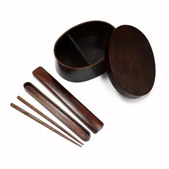 Osaka Choseido Magewappa Bento 1 с бонусом на обед Темно-синяя коробка Furoshiki, овальная, большая, ярусы, разделители, 600 куб. см, лента, в комплекте, палочки для еды,