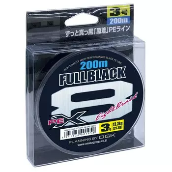 Osaka Fishing Tackle Full Black PE X8 OGFKX83200 Fishing Line PE line braided with dyed yarn for (OGK) #3/200M [Black fade-resistant performance]